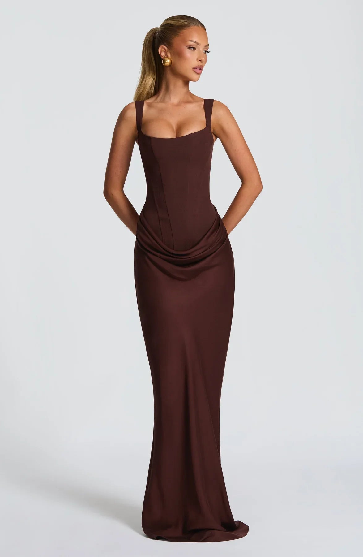 CORNELIA MAXI DRESS - PLUM BROWN
