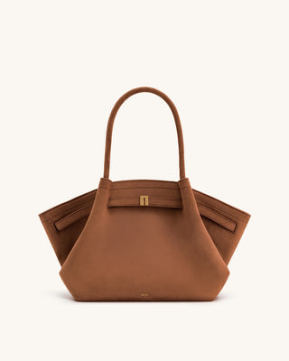 HANA MEDIUM SUEDE TOTE BAG - BROWN