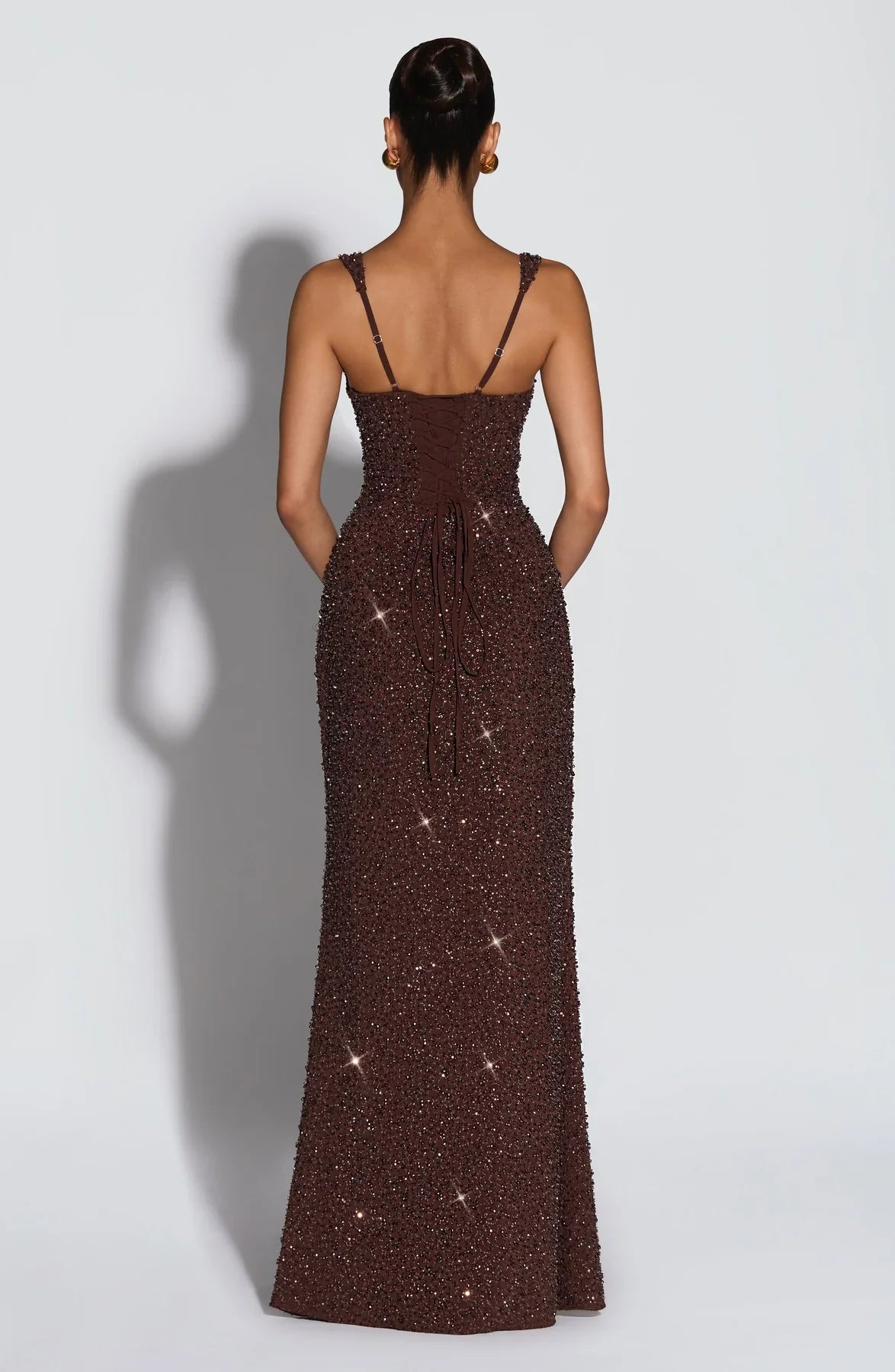 CALANTHE MAXI DRESS - PLUM BROWN SPARKLE