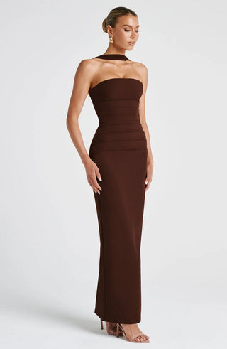 YULIA MAXI DRESS - PLUM BROWN