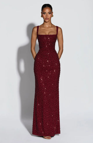 CALANTHE MAXI DRESS - BURGUNDY SPARKLE