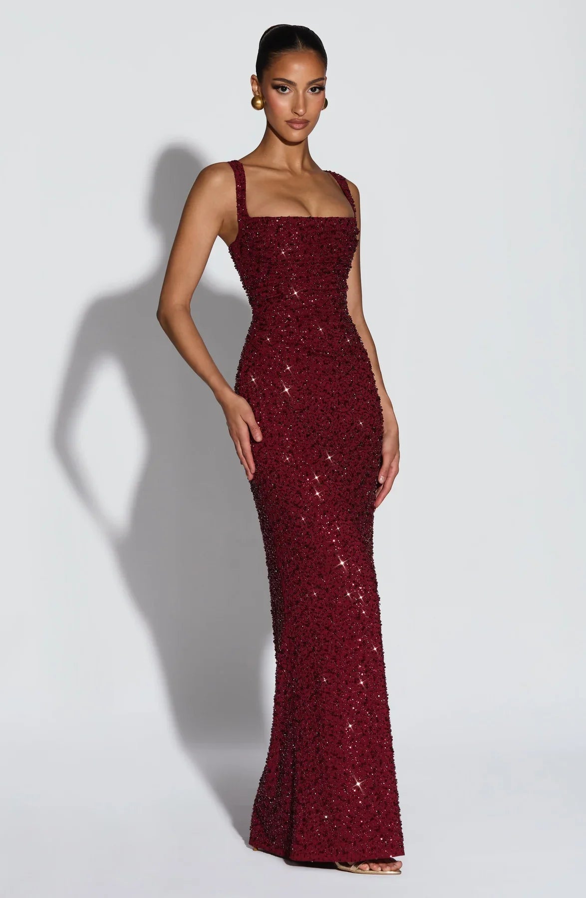 CALANTHE MAXI DRESS - BURGUNDY SPARKLE