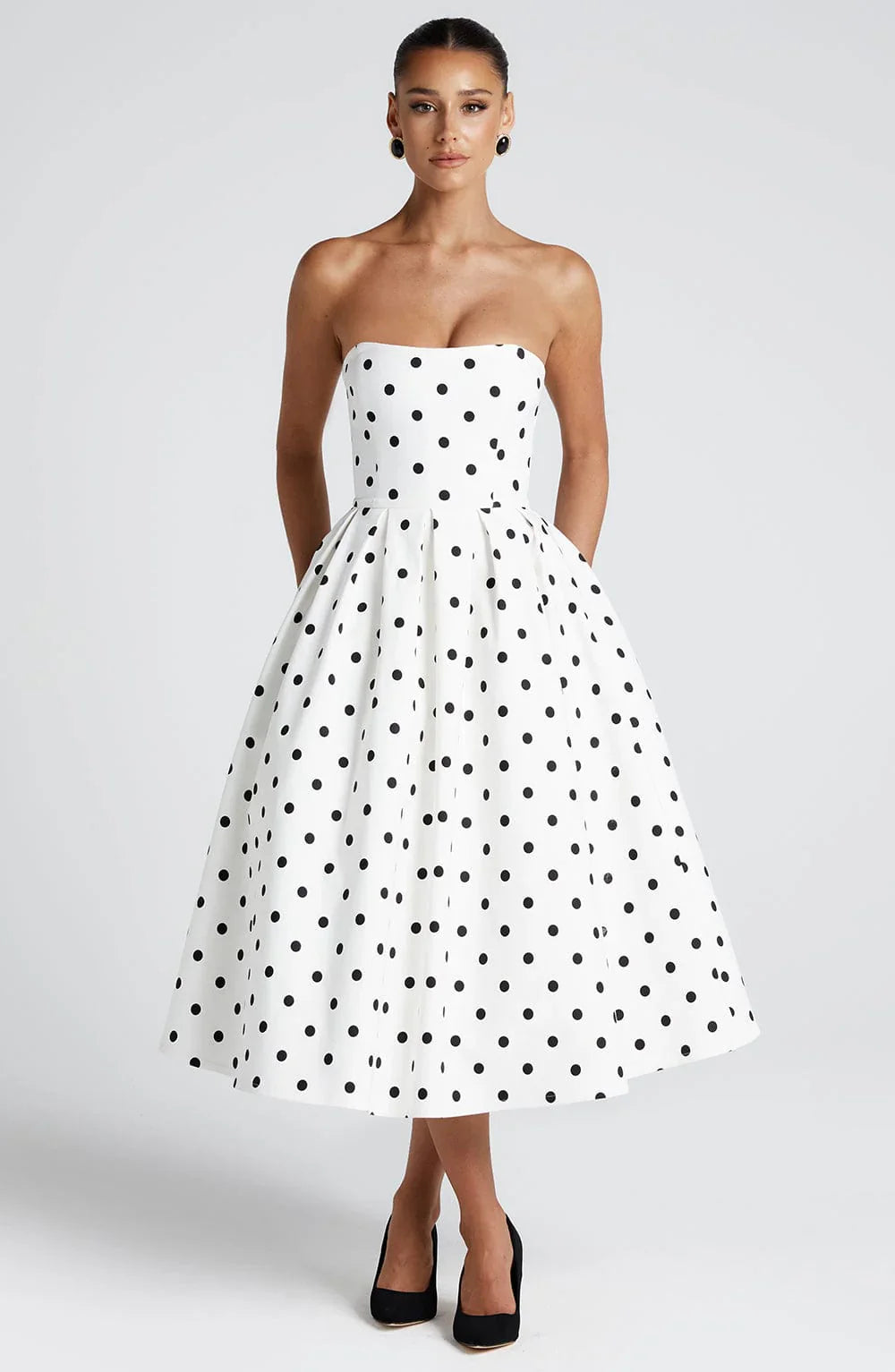 EDITH MIDI DRESS - BLACK POLKA DOT