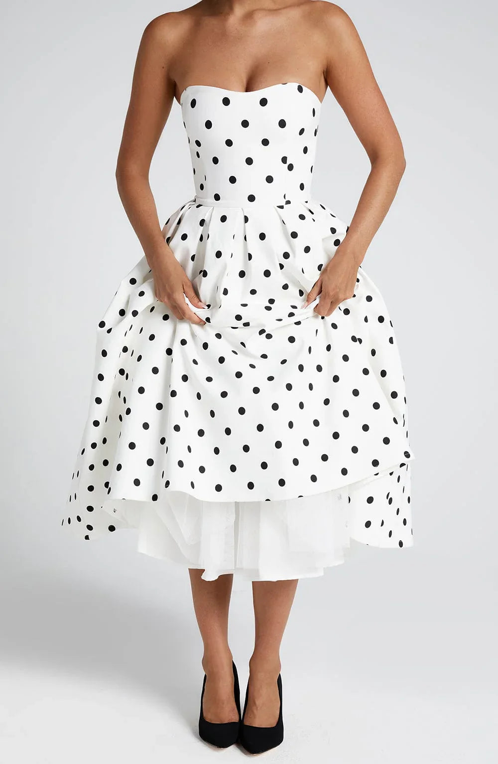 EDITH MIDI DRESS - BLACK POLKA DOT