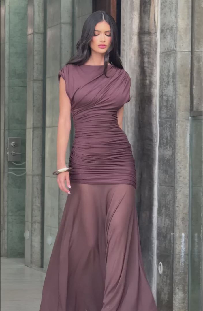 DEMELZA MAXI DRESS - PLUM BROWN