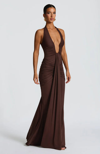 ROSETTA MAXI DRESS - PLUM BROWN
