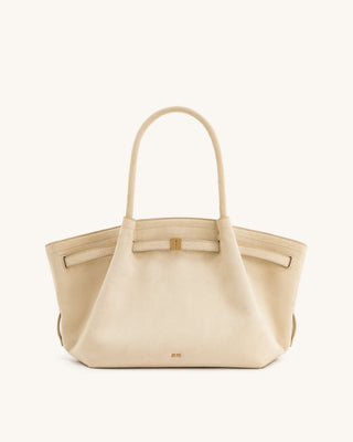 HANA MEDIUM SUEDE TOTE BAG - WHITE
